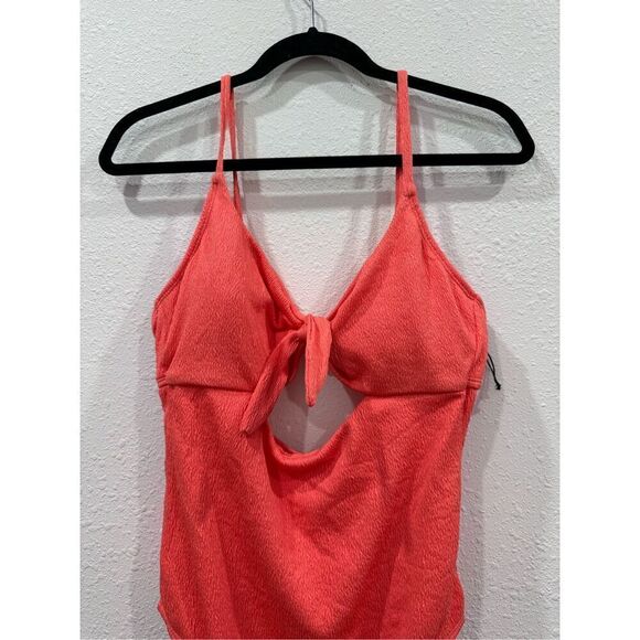 Shade and shore women crepe bralette tie front one piece swimsuit orange size la - Picture 3 of 6